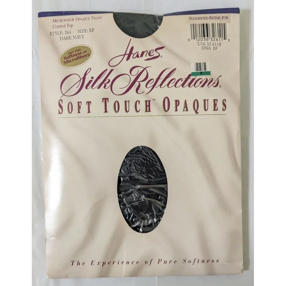 Vintage Hanes Silk Reflections Soft Touch Opaque Pantyhose Dark Navy EF NOS